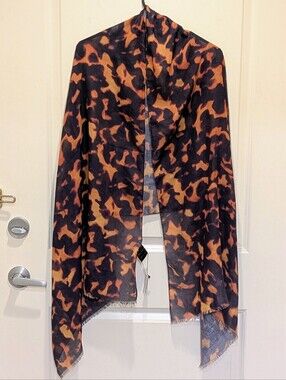 NWT Avenue 9 70"x28" Black and Orange Abstract Print Semi Sheer Scarf